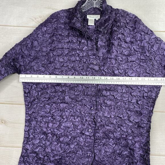 Coldwater Creek Shirt Womens L Purple Crinkle Texture Lightweight Stretch Button - Picture 6 of 8